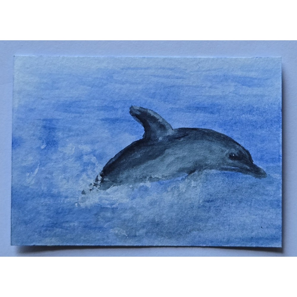 ACEO Original Dolphin Ocean Acrylic Painting Mini Marine Art
